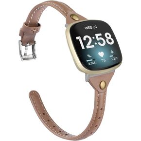 Minyee Compatible with Fitbit Versa 4/Versa 3/Sense 2/Sense Band for Women, Slim & Thin Leather Straps Bracelet Wristband for Fitbit Versa 4/ Fitbit Sense Smartwatch, Black