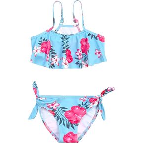 QPANCY Girls 2-Piece Swimsuit Spaghetti Strap Bikini Bathing Suit Hawaiian Swimwear for Kids