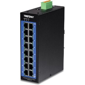 TRENDnet 16-Port Industrial Gigabit L2 Managed DIN Rail Switch, 16 x Gigabit Ports, Wide Temperature Layer 2 Switch, 32 Gbps Switching Capacity,Lifetime Protection, Black, TI-G160i-M