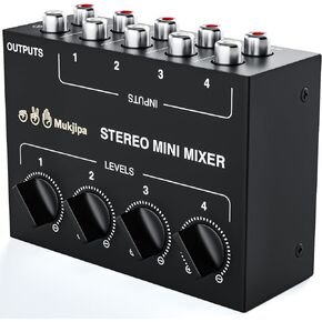 FF-4 RCA Stereo Mini Mixer, Metal Shell 4 Channel Stereo Input 1 Channel Stereo Output with Separate Volume Controls. Stereo line levels control Box FF-4