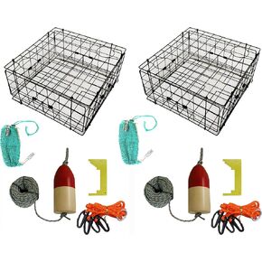 2-Pack of KUFA Vinyl Coated Crab Trap & Accessory kit Including 100' Rope, Caliper, Harness, Bait Bag & Red/White Float