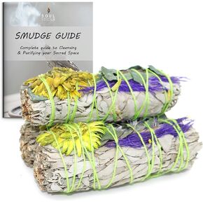 Soul Sticks 3 Pack Floral White Sage Smudge Sticks Bundle with Flowers for Cleansing Home, Meditation, Yoga, Healing and Smudging, Sustainably Sourced California (Aurora)
