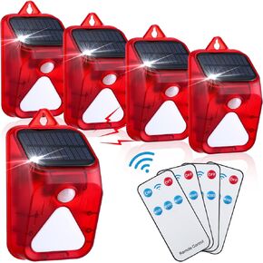 4 Pack Motion Alarm Solar Sound Light Motion Sensor Alarm Strobe Light Motion Detector Alarm 129db Security Outdoor Alarm Siren Ip65 Waterproof for Farm, Barn, Villa, Home, Yard, Barn