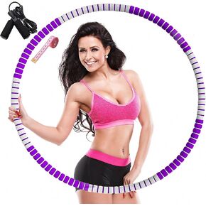 Weighted Fitness Hoop for Adults Kids Women for Exercise & Fitness Weight Loss, Hoola Hoops Plus Size, Weight Adjustable 2lb ~ 5lb, 8 Detachable Sections，Stainless Steel Core