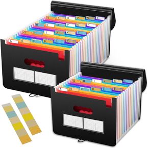 Albiuerty Expanding File Folders，24 Pockets+12 Pockets Accordion File Organizer with A4 Letter Size,Light-Duty,Water-Proof,Document Organizer with Colored Tabs for Bills,Receipt,and documents (2-PCS)