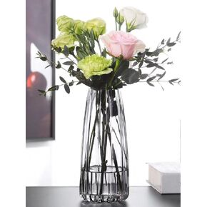 Crystal Glass Vase Bud Vase Hydroponic Flower Container Home Decor Wedding or Event - 8.7" Striped (Soot)