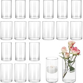 CEWOR 20pcs Glass Cylinder Vase Candle Holder 6 Inch Tall Clear Vases for Wedding Centerpieces Hurricane Floating Candle Simple Vases for Home Decor Party 2 Different Bottom Diameters