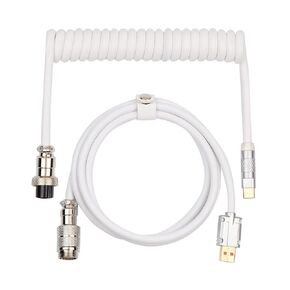 EPOMAKER Mix 1.8m Coiled Keyboard Cable, USB C to USB A TPU Cable for Mechanical Gaming Keyboard, with Detachable Metal Aviator for Custom Keyboard, White