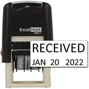 ExcelMark Received - Self-Inking Rubber Date Stamp - Compact Size - Red Ink