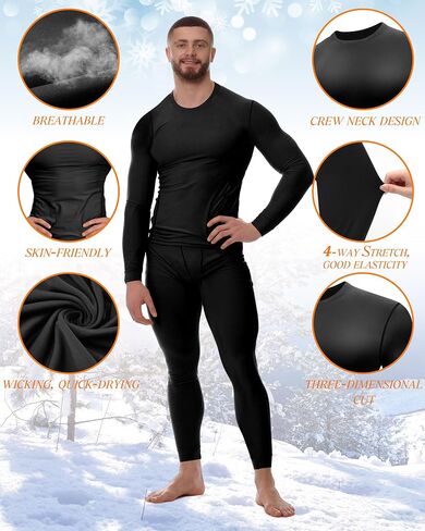 Hicarer 4 Pack Men's Thermal Compression Shirts Long Sleeve Fleece Lined Dry Fit Tops Athletic Base Layer for Winter Skiing in Saudi Arabia