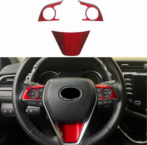 3PCS ABS Red Steering Wheel Button Cover Sticker Interior Decoration Sticker Accessories Trim for Toyota Camry 2018 2019 2020 2021 2022 2023 2024,for Toyota Avolon 2019 2020 2021 2022 in Kuwait