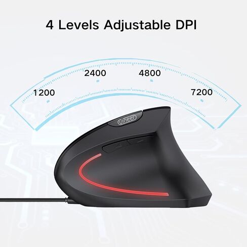 Ergonomic Optical USB Wired Vertical Mouse, 4 Adjustable DPI, 6 Buttons Gaming Mouse 1.5M Cable Computer Mouse for Laptop, Desktop, PC (Black) in Kuwait