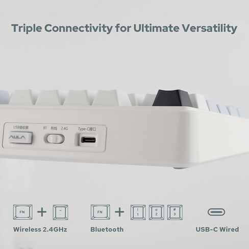 لوحة مفاتيح ميكانيكية EPOMAKER x Aula F75 Gasket، لوحة مفاتيح ألعاب لاسلكية قابلة للتبديل بنسبة 75% مع بطانة ومقبض من خمس طبقات، بلوتوث/2.4 جيجا هرتز/USB-C، RGB (أزرق ملح البحر، مفتاح Graywood V3) in Kuwait