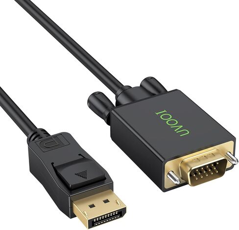 كابل DisplayPort إلى VGA بطول 3 أقدام، سلك محول Display-Port DP إلى VGA ذكر مطلي بالذهب متوافق مع Dell وHP Lenovo وASUS والمزيد - أسود in Kuwait