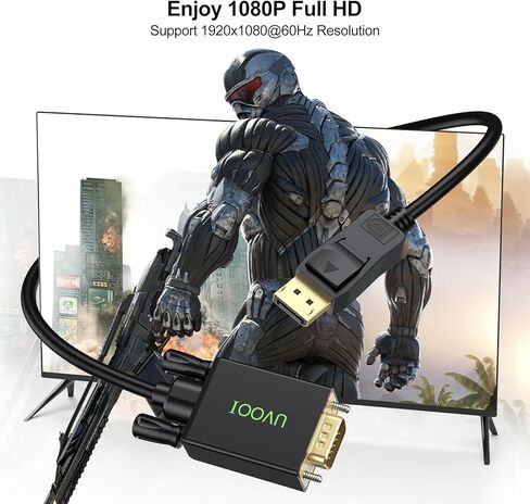 كابل DisplayPort إلى VGA بطول 3 أقدام، سلك محول Display-Port DP إلى VGA ذكر مطلي بالذهب متوافق مع Dell وHP Lenovo وASUS والمزيد - أسود in Kuwait