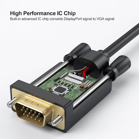 كابل DisplayPort إلى VGA بطول 3 أقدام، سلك محول Display-Port DP إلى VGA ذكر مطلي بالذهب متوافق مع Dell وHP Lenovo وASUS والمزيد - أسود in Kuwait
