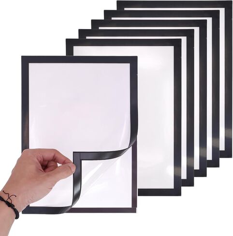 إطار صورة مغناطيسي بحجم حرف A4 من DGQ مع إطارات صور بحدود سوداء، 6 قطع إطار عمل فني ذاتي اللصق، حامل علامات مغناطيسية in Kuwait