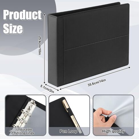 قطعتان من مجلد الشيكات المكون من 7 حلقات لفحص الأعمال من جلد البولي يوريثان، مع حقيبة بسحاب مقاس 14 × 10 بوصة، حامل دفتر شيكات لمستلزمات مجلدات المكتب، أسود in Kuwait