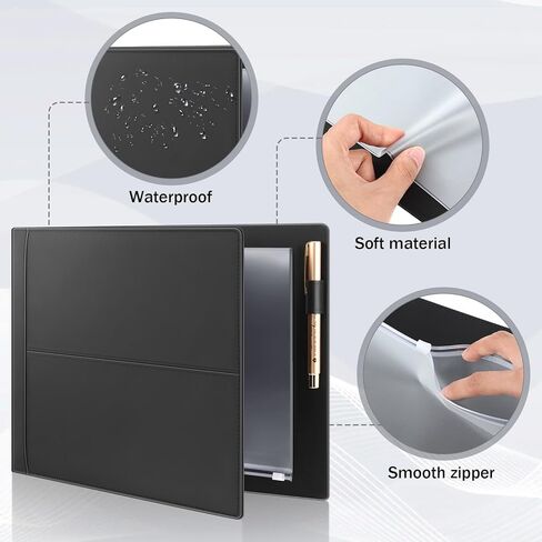 قطعتان من مجلد الشيكات المكون من 7 حلقات لفحص الأعمال من جلد البولي يوريثان، مع حقيبة بسحاب مقاس 14 × 10 بوصة، حامل دفتر شيكات لمستلزمات مجلدات المكتب، أسود in Kuwait