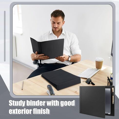 قطعتان من مجلد الشيكات المكون من 7 حلقات لفحص الأعمال من جلد البولي يوريثان، مع حقيبة بسحاب مقاس 14 × 10 بوصة، حامل دفتر شيكات لمستلزمات مجلدات المكتب، أسود in Kuwait