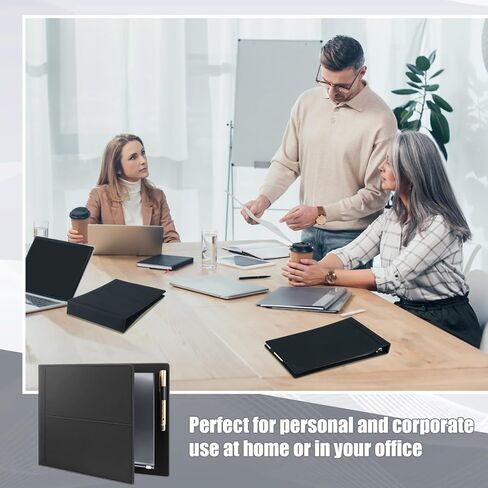 قطعتان من مجلد الشيكات المكون من 7 حلقات لفحص الأعمال من جلد البولي يوريثان، مع حقيبة بسحاب مقاس 14 × 10 بوصة، حامل دفتر شيكات لمستلزمات مجلدات المكتب، أسود in Kuwait