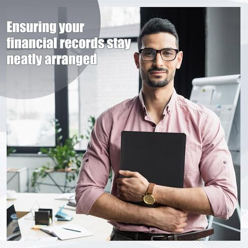 قطعتان من مجلد الشيكات المكون من 7 حلقات لفحص الأعمال من جلد البولي يوريثان، مع حقيبة بسحاب مقاس 14 × 10 بوصة، حامل دفتر شيكات لمستلزمات مجلدات المكتب، أسود in Kuwait