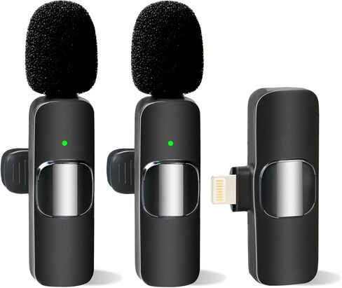 2 حزمة من الميكروفون اللاسلكي Lavalier Lapel لأجهزة iPhone ipad، ميكروفون لاسلكي صغير بمشبك لتسجيل الفيديو iPhone/المقابلات/YouTube/Vlog/البث المباشر/Tiktok/منشئ المحتوى in Saudi Arabia