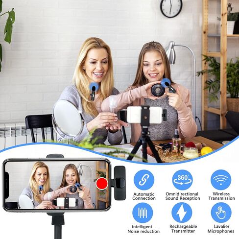 2 حزمة من الميكروفون اللاسلكي Lavalier Lapel لأجهزة iPhone ipad، ميكروفون لاسلكي صغير بمشبك لتسجيل الفيديو iPhone/المقابلات/YouTube/Vlog/البث المباشر/Tiktok/منشئ المحتوى in Saudi Arabia