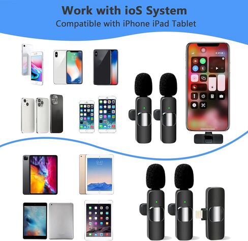 2 حزمة من الميكروفون اللاسلكي Lavalier Lapel لأجهزة iPhone ipad، ميكروفون لاسلكي صغير بمشبك لتسجيل الفيديو iPhone/المقابلات/YouTube/Vlog/البث المباشر/Tiktok/منشئ المحتوى in Saudi Arabia