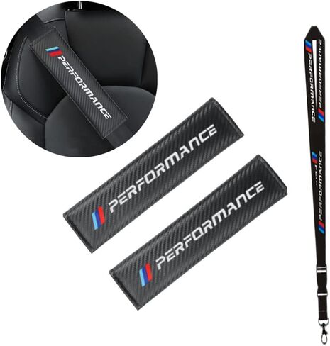 2 قطعة وسائد حزام مقعد السيارة وسادة الكتف شعار مطرز من ألياف الكربون نمط وسادات حزام مقعد السيارة غطاء حزام الأمان وسادة 1 قطعة حزام الرقبة سلسلة مفاتيح قصيرة in Kuwait