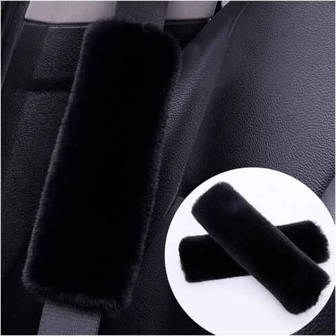 2PCS Fluffy Car Seatbelt Covers - Soft&Comfortable Plush Seat Belt Cushion Protects Shoulder - Universal Seat Belt Covers for Adults or Children Fits Car Truck SUV Van RV (Black/2pcs) in Saudi Arabia