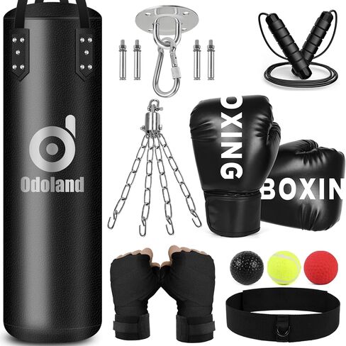 Odoland 3.28/4FT Punching Bag Unfilled Set for Adult Men and Women, Kick Heavy Boxing Bag with 12OZ Boxing Punching Gloves, Hand Wraps, 3 Reflex Ball Set, Jumping Rope MMA, Muay Thai in Saudi Arabia