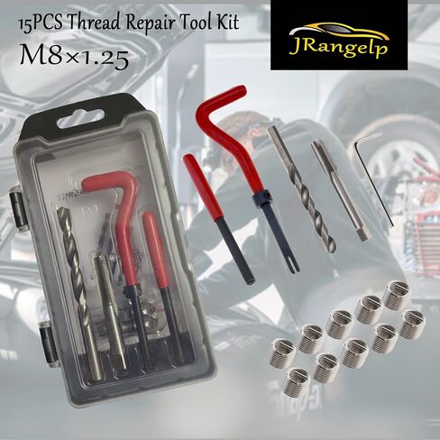 مجموعة أدوات إصلاح الخيوط 15 قطعة M8×1.25 مجموعة أدوات إصلاح الخيط/الصنبور مجموعة أدوات إصلاح الخيوط التالفة المتوافقة مع مجموعة أدوات يدوية لإصلاح السيارات in Kuwait