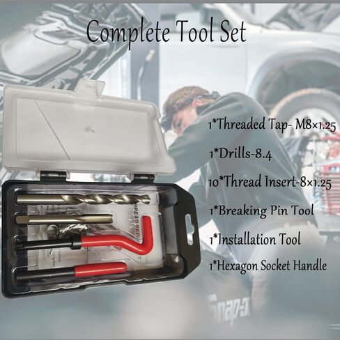 مجموعة أدوات إصلاح الخيوط 15 قطعة M8×1.25 مجموعة أدوات إصلاح الخيط/الصنبور مجموعة أدوات إصلاح الخيوط التالفة المتوافقة مع مجموعة أدوات يدوية لإصلاح السيارات in Kuwait