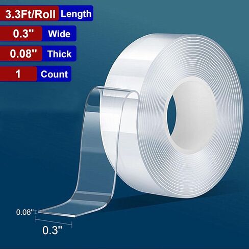 Double Sided Nano Tape Heavy Duty Alien Strong Clear Mounting Removable Stick Tape for Walls No Damage to Paint Two Sided Tape Wall Adhesive Safe Sticky Hanging Tape 1 Roll 3.3FT in Saudi Arabia