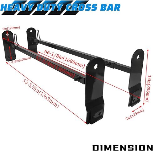 ECOTRIC Cross Bar 53"-66" متوافق مع 1999-2022 Chevy Express GMC Savana Ford E Series سلم رف لشاحنة السقف رف سلم الناقل مزراب المطر الصلب شديد التحمل باللون الأسود in Kuwait