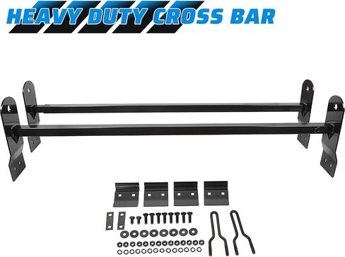 ECOTRIC Cross Bar 53"-66" متوافق مع 1999-2022 Chevy Express GMC Savana Ford E Series سلم رف لشاحنة السقف رف سلم الناقل مزراب المطر الصلب شديد التحمل باللون الأسود in Kuwait