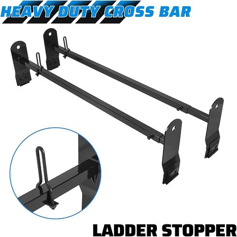 ECOTRIC Cross Bar 53"-66" متوافق مع 1999-2022 Chevy Express GMC Savana Ford E Series سلم رف لشاحنة السقف رف سلم الناقل مزراب المطر الصلب شديد التحمل باللون الأسود in Kuwait