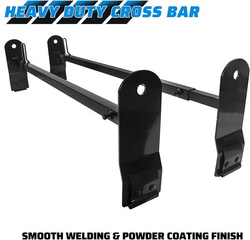 ECOTRIC Cross Bar 53"-66" متوافق مع 1999-2022 Chevy Express GMC Savana Ford E Series سلم رف لشاحنة السقف رف سلم الناقل مزراب المطر الصلب شديد التحمل باللون الأسود in Kuwait