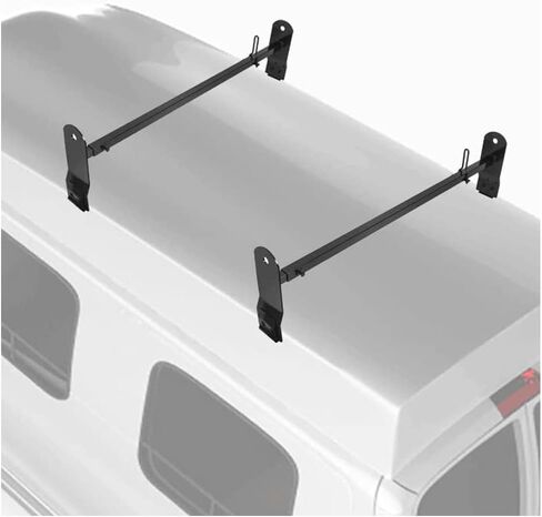 ECOTRIC Cross Bar 53"-66" متوافق مع 1999-2022 Chevy Express GMC Savana Ford E Series سلم رف لشاحنة السقف رف سلم الناقل مزراب المطر الصلب شديد التحمل باللون الأسود in Kuwait