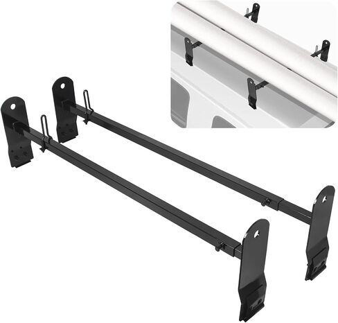 ECOTRIC Cross Bar 53"-66" متوافق مع 1999-2022 Chevy Express GMC Savana Ford E Series سلم رف لشاحنة السقف رف سلم الناقل مزراب المطر الصلب شديد التحمل باللون الأسود in Kuwait