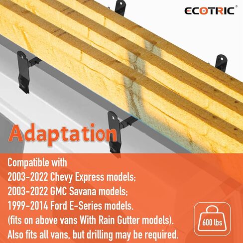 ECOTRIC Cross Bar 53"-66" متوافق مع 1999-2022 Chevy Express GMC Savana Ford E Series سلم رف لشاحنة السقف رف سلم الناقل مزراب المطر الصلب شديد التحمل باللون الأسود in Kuwait