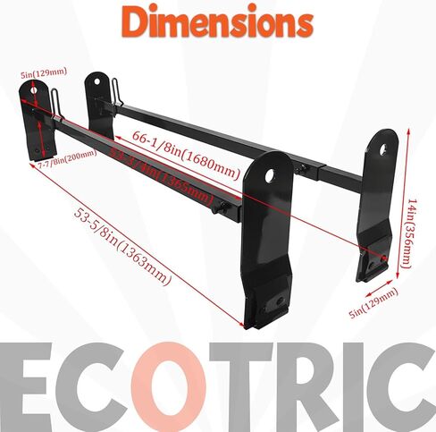 ECOTRIC Cross Bar 53"-66" متوافق مع 1999-2022 Chevy Express GMC Savana Ford E Series سلم رف لشاحنة السقف رف سلم الناقل مزراب المطر الصلب شديد التحمل باللون الأسود in Kuwait
