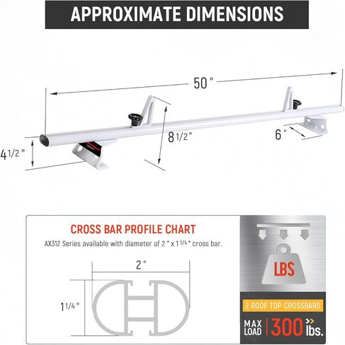 AA-Racks Model AX312-PR RAM ProMaster City 2015-On ألومنيوم 2 بار (50 بوصة) نظام حامل سقف فان مع سدادة سلم أبيض in Kuwait