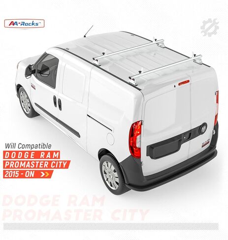AA-Racks Model AX312-PR RAM ProMaster City 2015-On ألومنيوم 2 بار (50 بوصة) نظام حامل سقف فان مع سدادة سلم أبيض in Kuwait