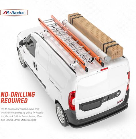 AA-Racks Model AX312-PR RAM ProMaster City 2015-On ألومنيوم 2 بار (50 بوصة) نظام حامل سقف فان مع سدادة سلم أبيض in Kuwait
