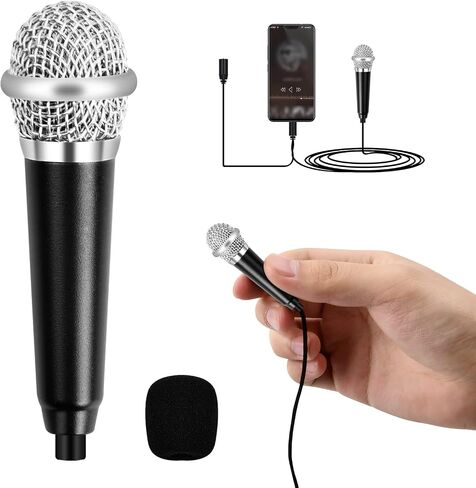 Mini Karaoke Microphone with 3.5 mm Universal Cable, Portable Vocal Microphone, Tiny Microphone, Voice Recording Microphone (Black) in Saudi Arabia