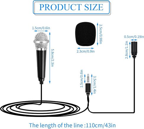 Mini Karaoke Microphone with 3.5 mm Universal Cable, Portable Vocal Microphone, Tiny Microphone, Voice Recording Microphone (Black) in Saudi Arabia