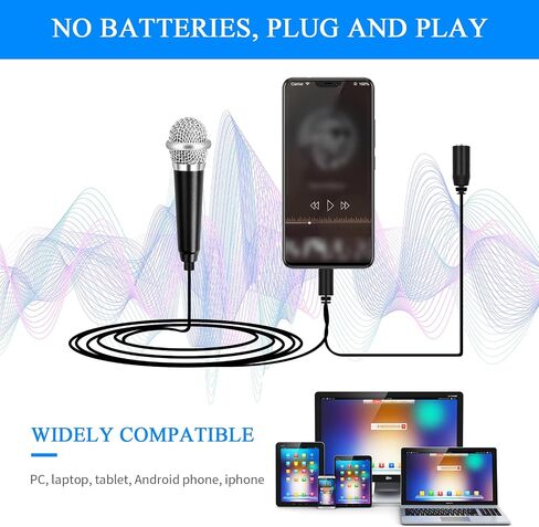Mini Karaoke Microphone with 3.5 mm Universal Cable, Portable Vocal Microphone, Tiny Microphone, Voice Recording Microphone (Black) in Saudi Arabia