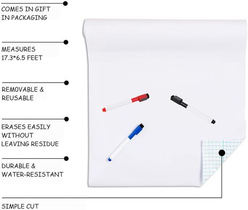 Chalkboard Contact Paper Roll - 17.3" x 78.7" (6.5 Feet) - 5 Chalks Included - Self Adhesive Chalk Paper Removable DIY Blackboard Wall Sticker for School, Office, Home, Art - Black Chalkboard Stickers in Kuwait